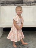 Girls Emma Pink Spring Daisy Flutter Sleeve Twirl Dress