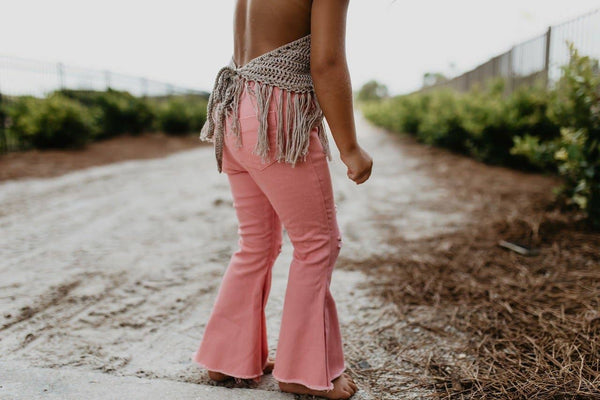 Kids Pink Distressed Denim Jean Flare Pants