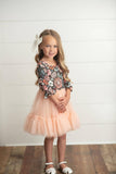 Kids Brown & Peach Vintage Floral Tulle Fall Dress