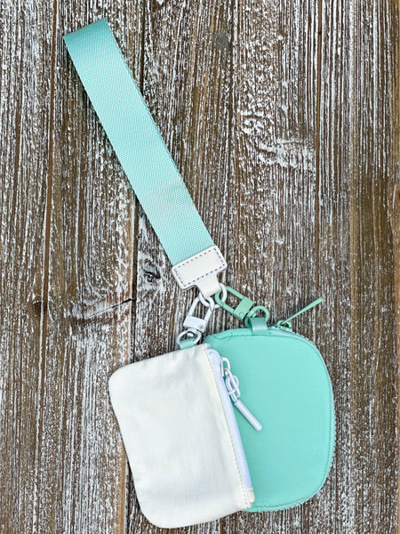 Dana's Dual Pouch Wristlet Keychain "White-Mint"