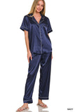 Navy Satin Pajama Set