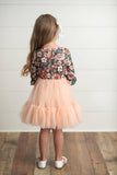 Kids Brown & Peach Vintage Floral Tulle Fall Dress