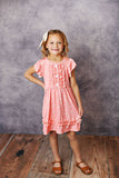 Kids Dainty Coral Floral Ruffle Button Spring Summer Dress