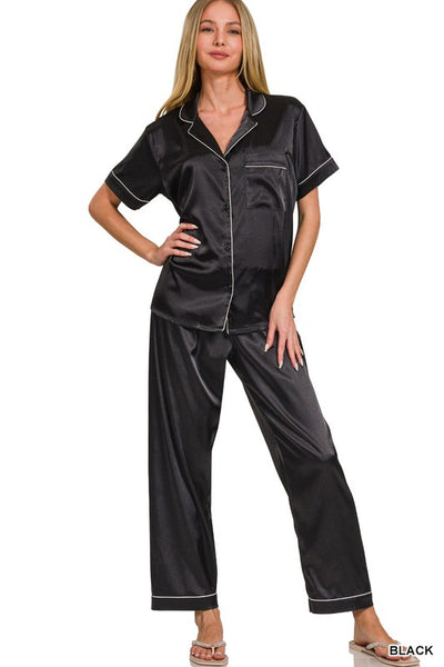 Black Satin Pajama Set