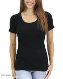 Hip Length Short Sleeve Brami in Black