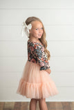 Kids Brown & Peach Vintage Floral Tulle Fall Dress