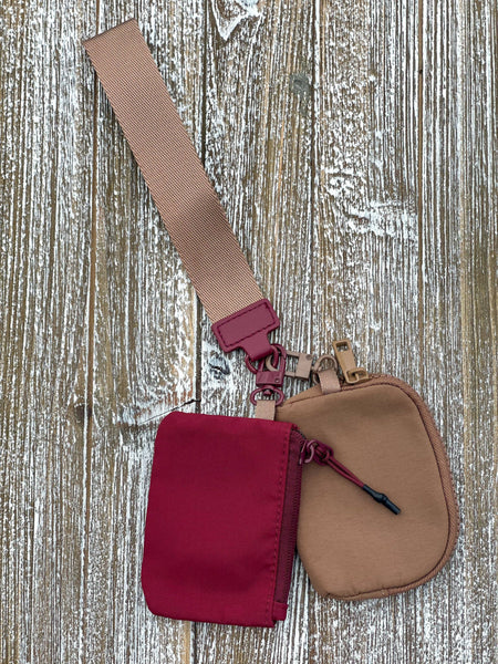 Dana's Dual Pouch Wristlet Keychain "Wine-Mocha"