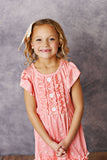 Kids Dainty Coral Floral Ruffle Button Spring Summer Dress