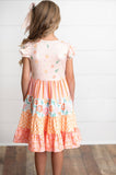 Girls Ava Peach Retro Floral Tiered Spring Easter Dress