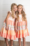 Girls Ava Peach Retro Floral Tiered Spring Easter Dress