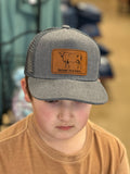 Youth "Raised in A Barn" Cow, Charcoal Mesh Trucker Hat