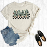 Retro Checkered Christmas Trees Graphic Tee