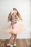 Kids Brown & Peach Vintage Floral Tulle Fall Dress