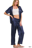 Navy Satin Pajama Set