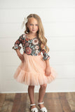 Kids Brown & Peach Vintage Floral Tulle Fall Dress