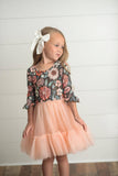 Kids Brown & Peach Vintage Floral Tulle Fall Dress