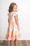 Girls Ava Peach Retro Floral Tiered Spring Easter Dress