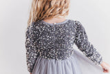 Kids Sequin Silver Holiday Fancy Sparkle Tulle Winter Dress