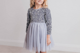 Kids Sequin Silver Holiday Fancy Sparkle Tulle Winter Dress