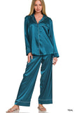 Teal Satin Pajama Set