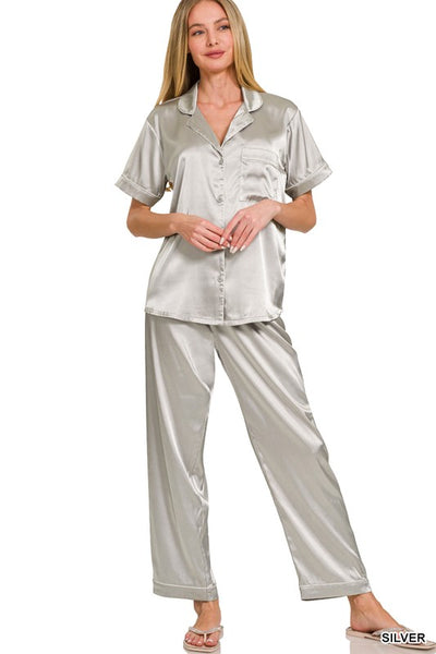 Silver Satin Pajama Set