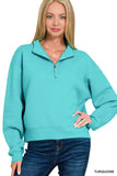 Tonya Half Zip Fleece Sweatshirt - Turquoise