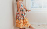 Kids Retro Butter Floral 3 Ruffle Spring Summer Easter Dress