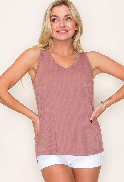 Pointelle Tank - Dusty Rose