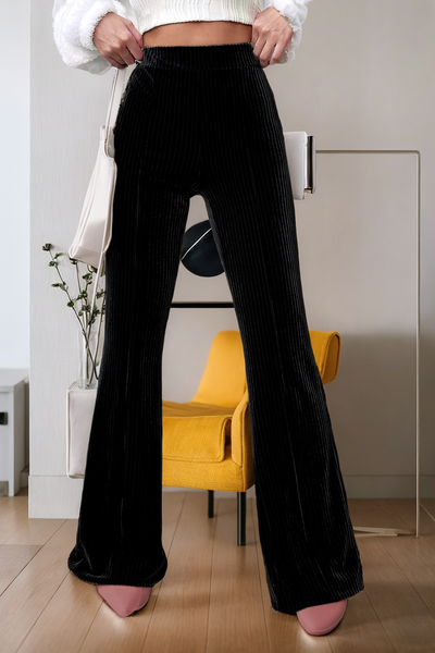 Black High Waist Flare Corduroy Pants