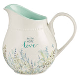 Faith Hope Love White Ceramic Pitcher