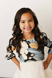 Kids Black & Cream Modern Floral Tulle Fall Winter Dress