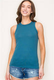 Fitted Sleeveless Rib Top - Dark Jade