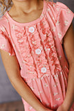 Kids Dainty Coral Floral Ruffle Button Spring Summer Dress