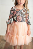 Kids Brown & Peach Vintage Floral Tulle Fall Dress