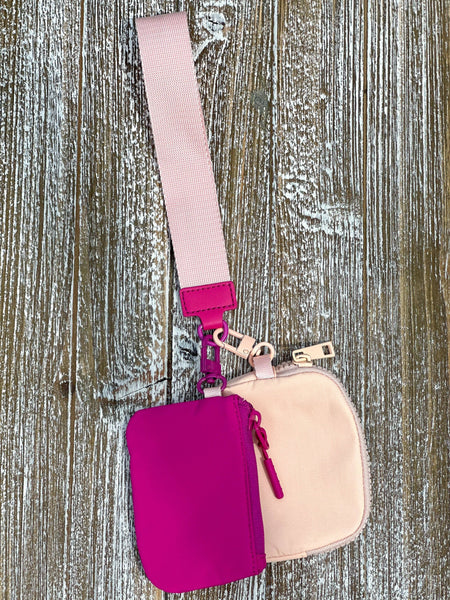 Dana's Dual Pouch Wristlet Keychain "Fuchsia-Coral"