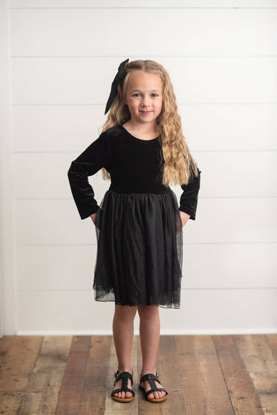 Kids Classic Black Velvet Tulle Fancy Party Holiday Dress